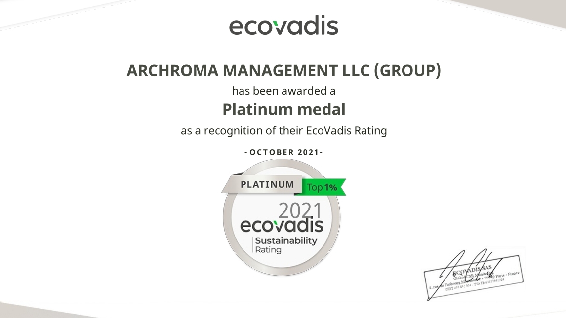 Archroma erhielt EcoVadis Platinum Medal für seine CSR-Leistung
