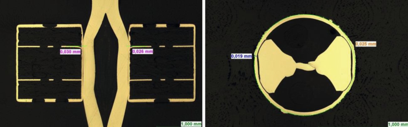 Fig. 3: Optical images of cross-section of AgSn20 pins inserted in the PTH