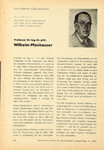 Das Portrait des Monats: Professor Dr. Ing. Dr. phil. Wilhelm Pfanhauser