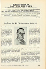 Professor Dr. W. Pfanhauser 80 Jahre alt