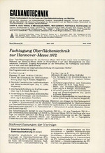 Fachtagung Oberflächentechnik zur Hannover-Messe 1972