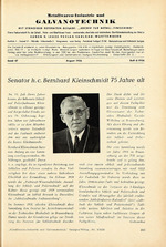 Senator h. c. Bernhard Kleinschmidt 75 Jahre alt