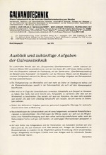 Ausblick und zukünftige Aufgaben der Galvanotechnik