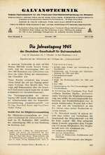 Die Jahrestagung 1965 der Deutschen Gesellschaft für Galvanotechnik