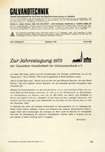 Zur Jahrestagung 1970 der Deutschen Gesellschaft für Galvanotechnik e. V.