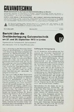Bericht über die Dreiländertagung Galvanotechnik am 27. und 28. September 1973 in Lindau